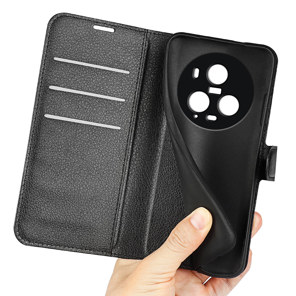 Wallet Stand Shell for Honor Magic5 Pro Litchi Texture PU Leather Phone Case Flip Cover