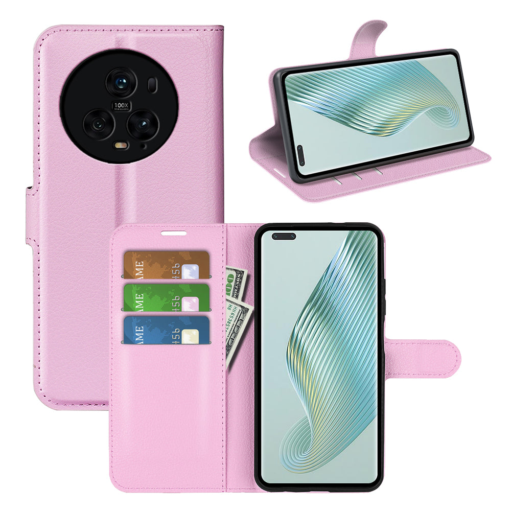 Wallet Stand Shell for Honor Magic5 Pro Litchi Texture PU Leather Phone Case Flip Cover