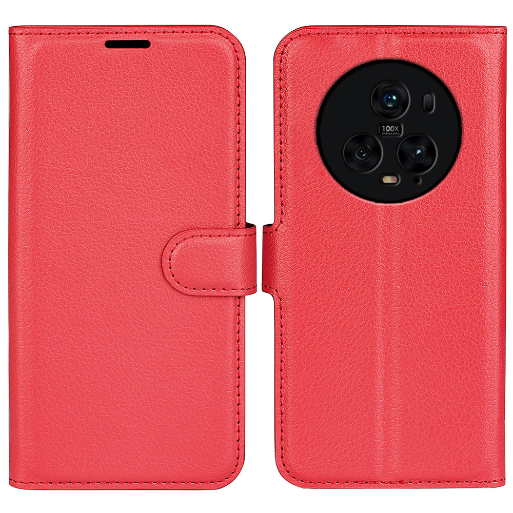 Wallet Stand Shell for Honor Magic5 Pro Litchi Texture PU Leather Phone Case Flip Cover