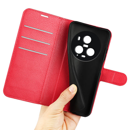 Wallet Stand Shell for Honor Magic5 Pro Litchi Texture PU Leather Phone Case Flip Cover