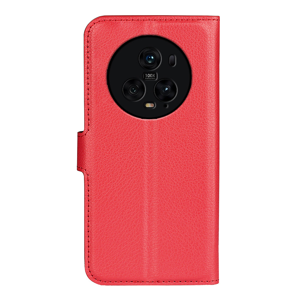 Wallet Stand Shell for Honor Magic5 Pro Litchi Texture PU Leather Phone Case Flip Cover