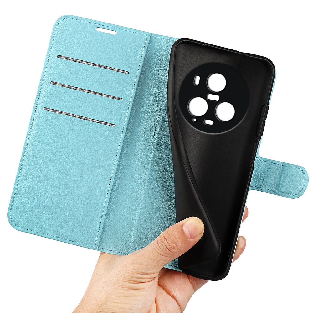 Wallet Stand Shell for Honor Magic5 Pro Litchi Texture PU Leather Phone Case Flip Cover