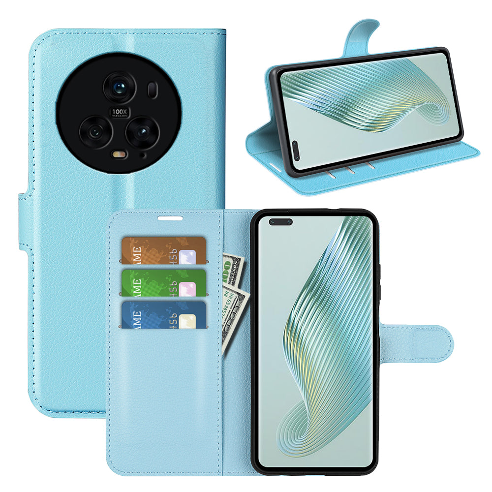 Wallet Stand Shell for Honor Magic5 Pro Litchi Texture PU Leather Phone Case Flip Cover