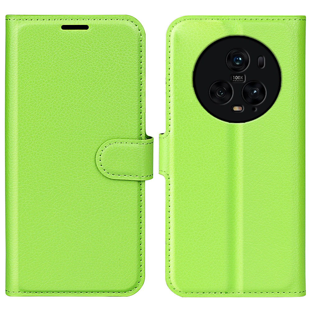 Wallet Stand Shell for Honor Magic5 Pro Litchi Texture PU Leather Phone Case Flip Cover