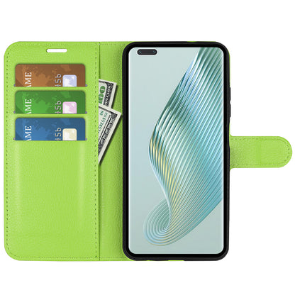 Wallet Stand Shell for Honor Magic5 Pro Litchi Texture PU Leather Phone Case Flip Cover