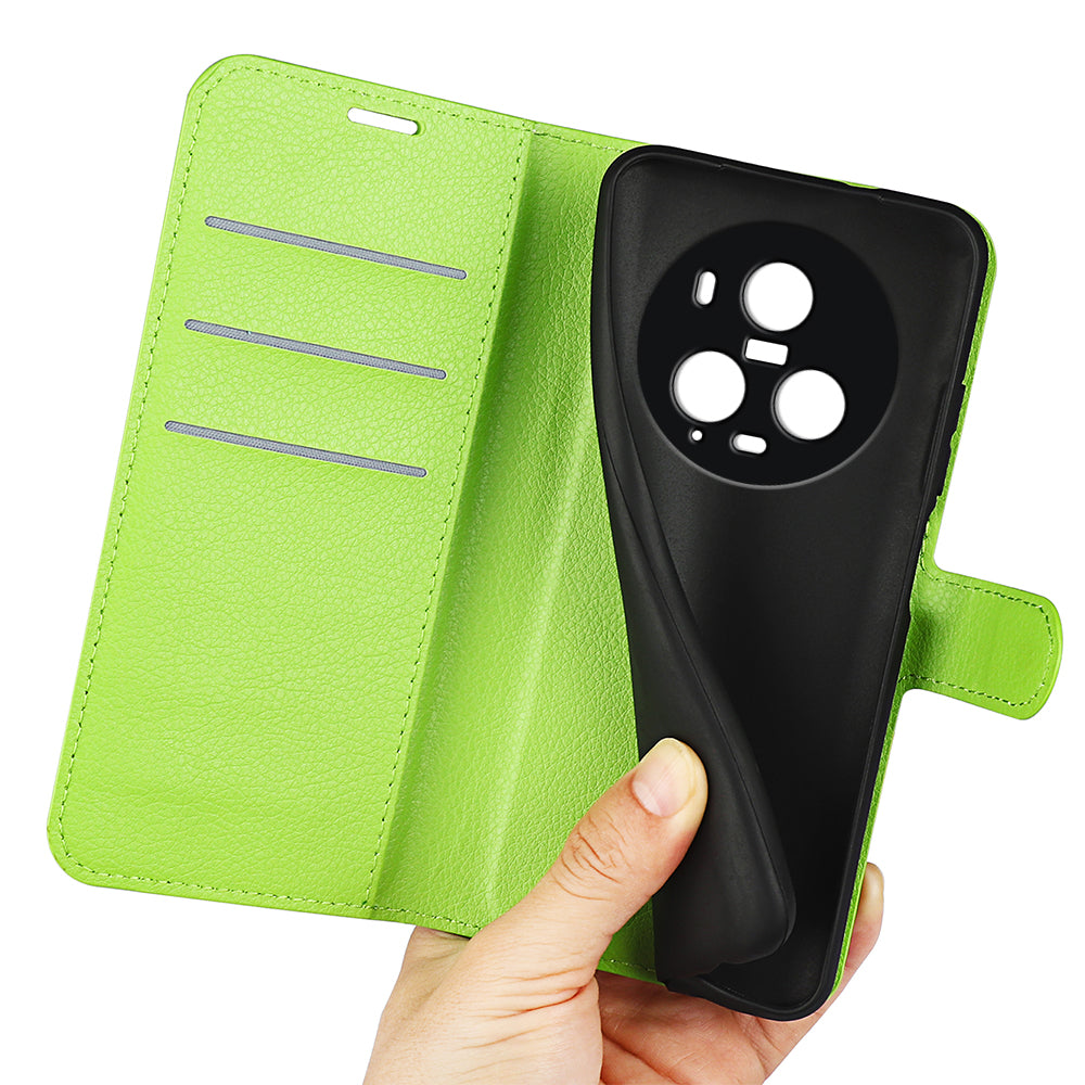 Wallet Stand Shell for Honor Magic5 Pro Litchi Texture PU Leather Phone Case Flip Cover
