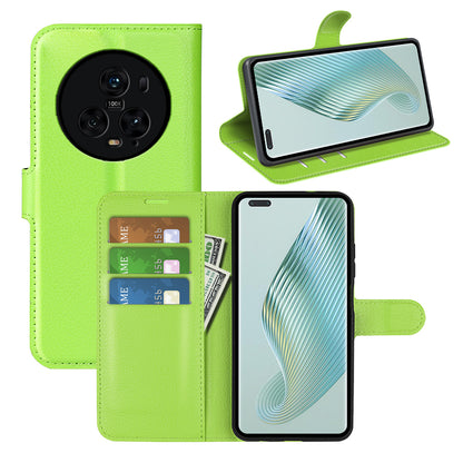 Wallet Stand Shell for Honor Magic5 Pro Litchi Texture PU Leather Phone Case Flip Cover
