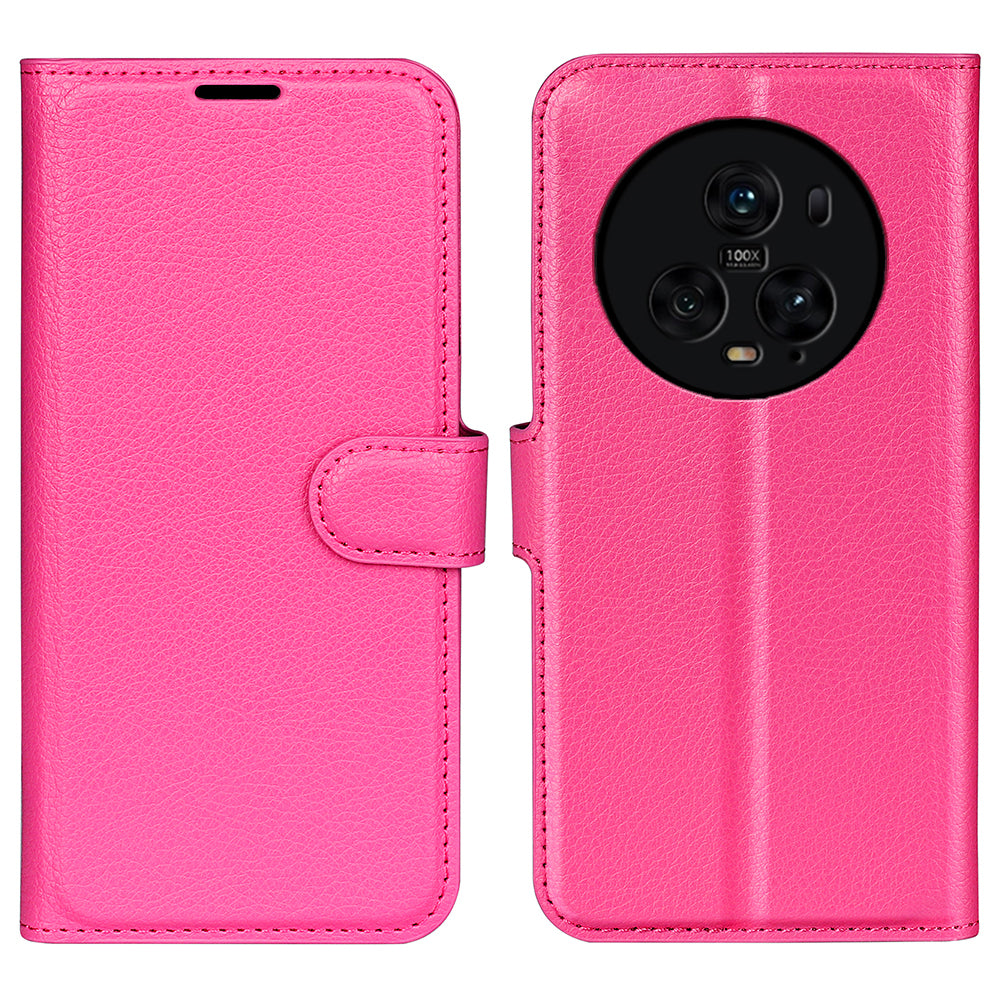 Wallet Stand Shell for Honor Magic5 Pro Litchi Texture PU Leather Phone Case Flip Cover