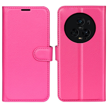 Wallet Stand Shell for Honor Magic5 Pro Litchi Texture PU Leather Phone Case Flip Cover