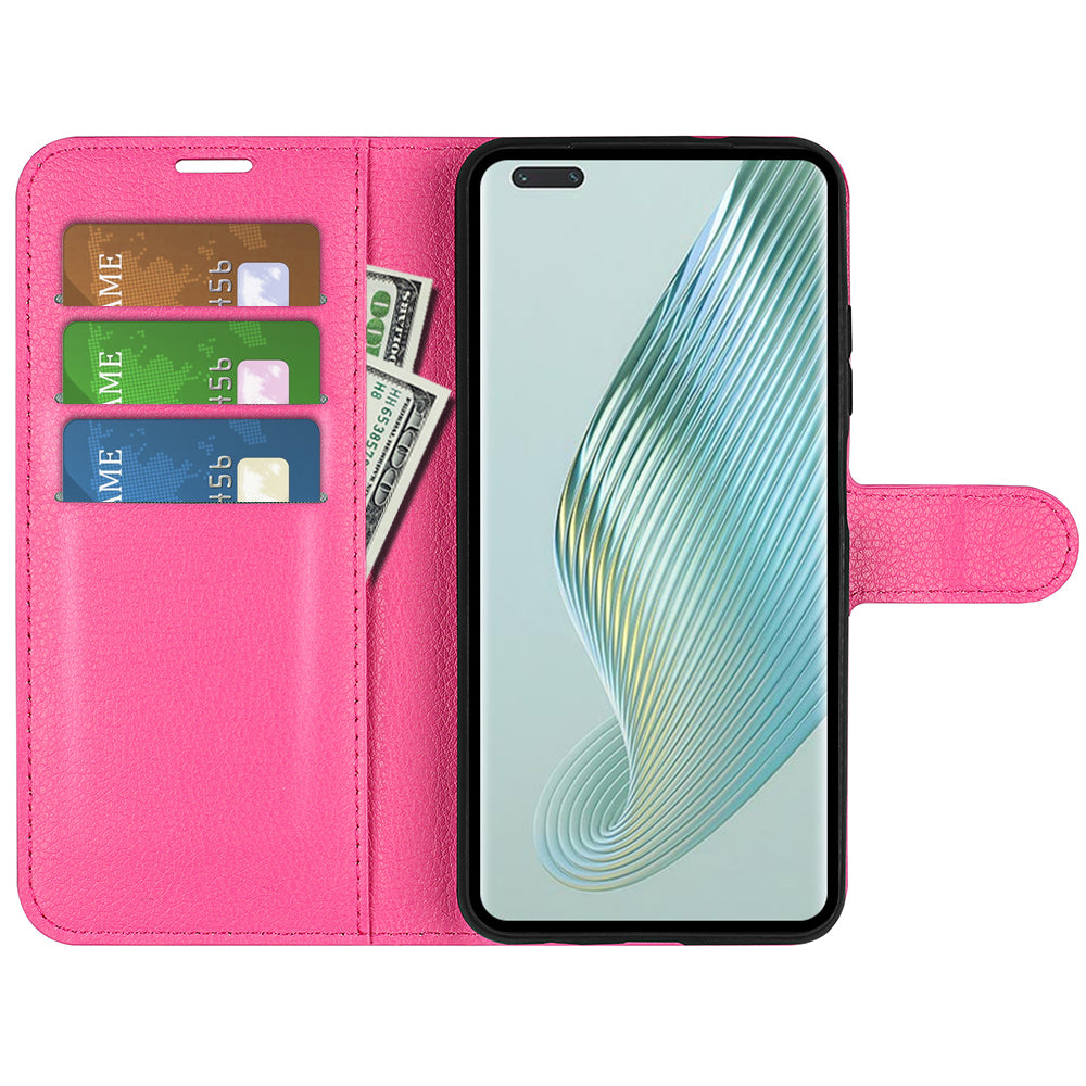 Wallet Stand Shell for Honor Magic5 Pro Litchi Texture PU Leather Phone Case Flip Cover