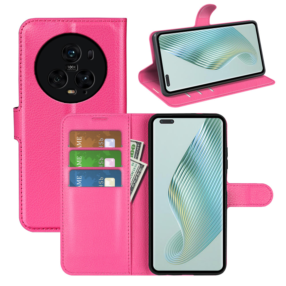 Wallet Stand Shell for Honor Magic5 Pro Litchi Texture PU Leather Phone Case Flip Cover