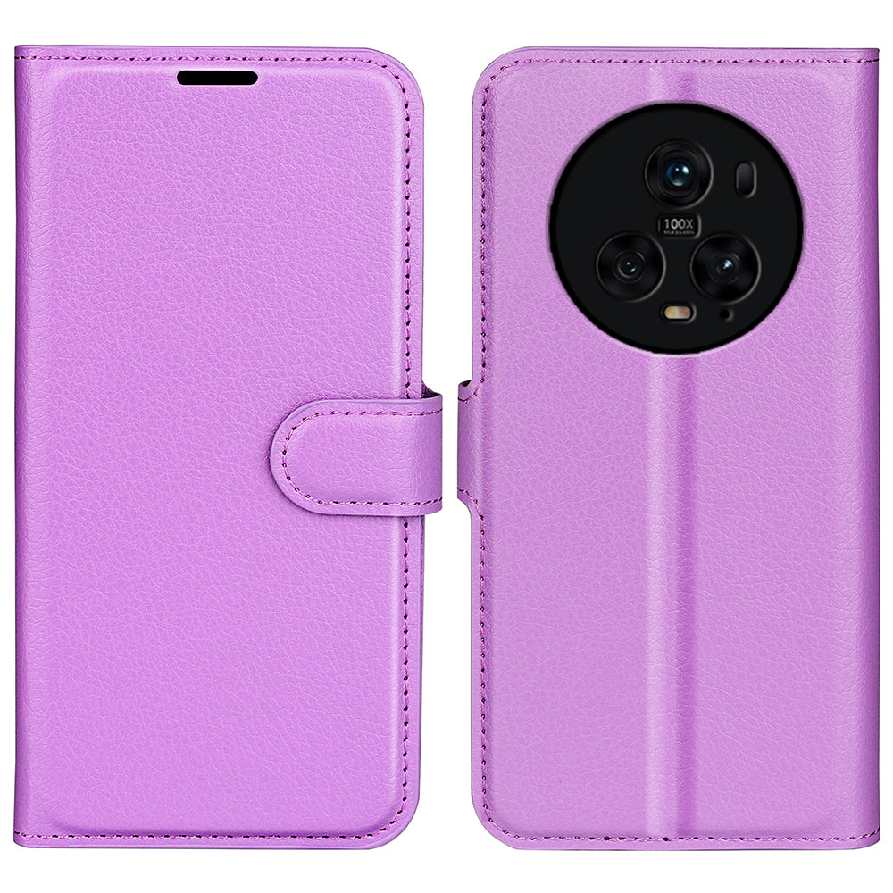 Wallet Stand Shell for Honor Magic5 Pro Litchi Texture PU Leather Phone Case Flip Cover
