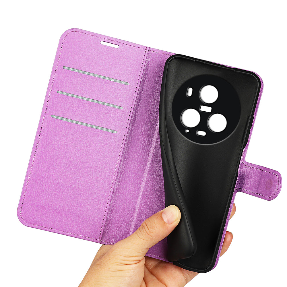 Wallet Stand Shell for Honor Magic5 Pro Litchi Texture PU Leather Phone Case Flip Cover