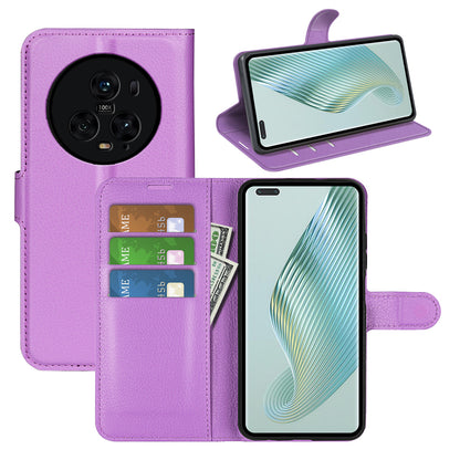 Wallet Stand Shell for Honor Magic5 Pro Litchi Texture PU Leather Phone Case Flip Cover
