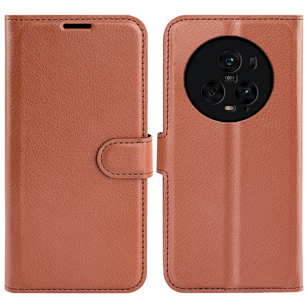 Wallet Stand Shell for Honor Magic5 Pro Litchi Texture PU Leather Phone Case Flip Cover