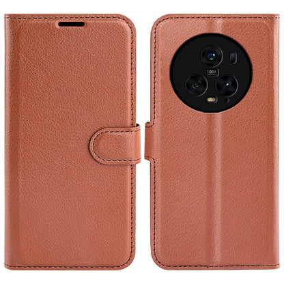 Wallet Stand Shell for Honor Magic5 Pro Litchi Texture PU Leather Phone Case Flip Cover