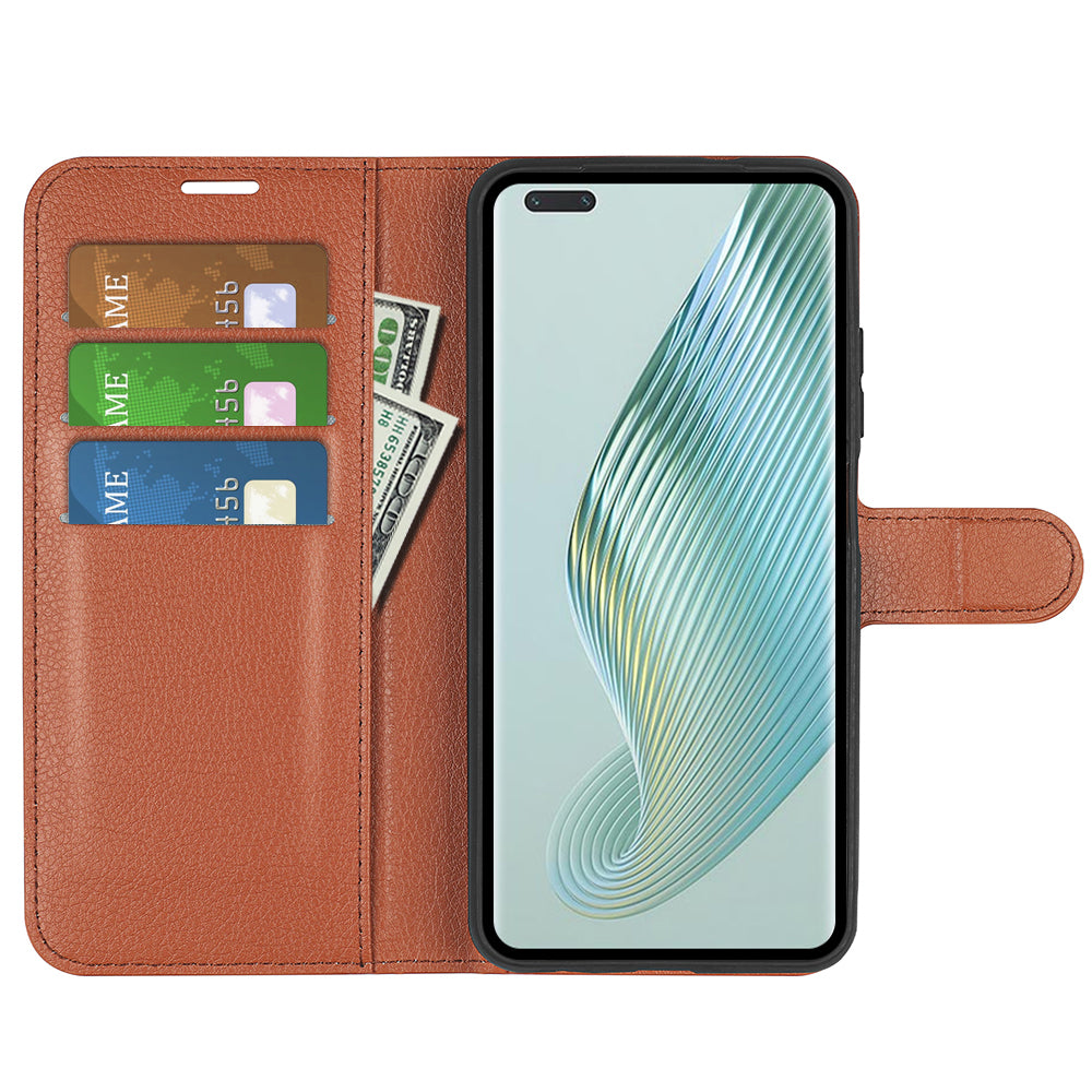 Wallet Stand Shell for Honor Magic5 Pro Litchi Texture PU Leather Phone Case Flip Cover