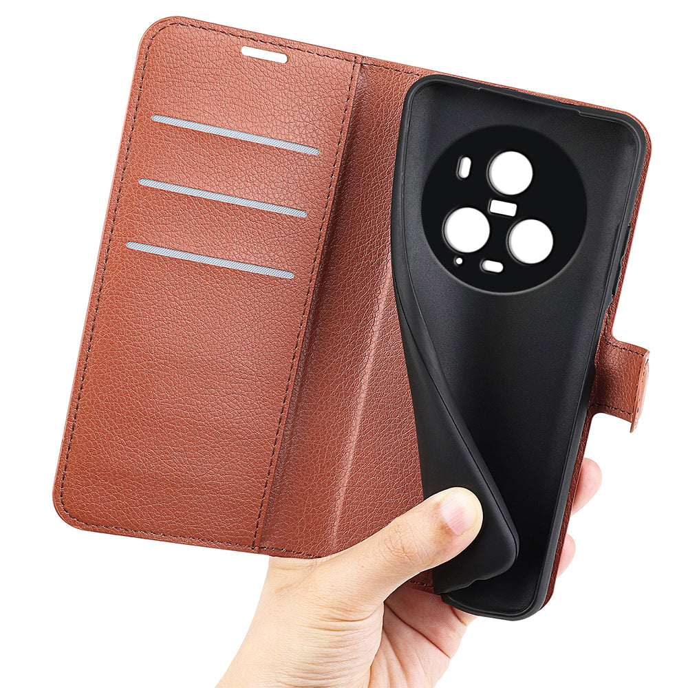 Wallet Stand Shell for Honor Magic5 Pro Litchi Texture PU Leather Phone Case Flip Cover