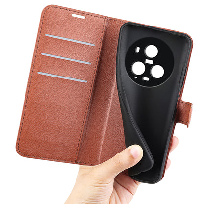 Wallet Stand Shell for Honor Magic5 Pro Litchi Texture PU Leather Phone Case Flip Cover