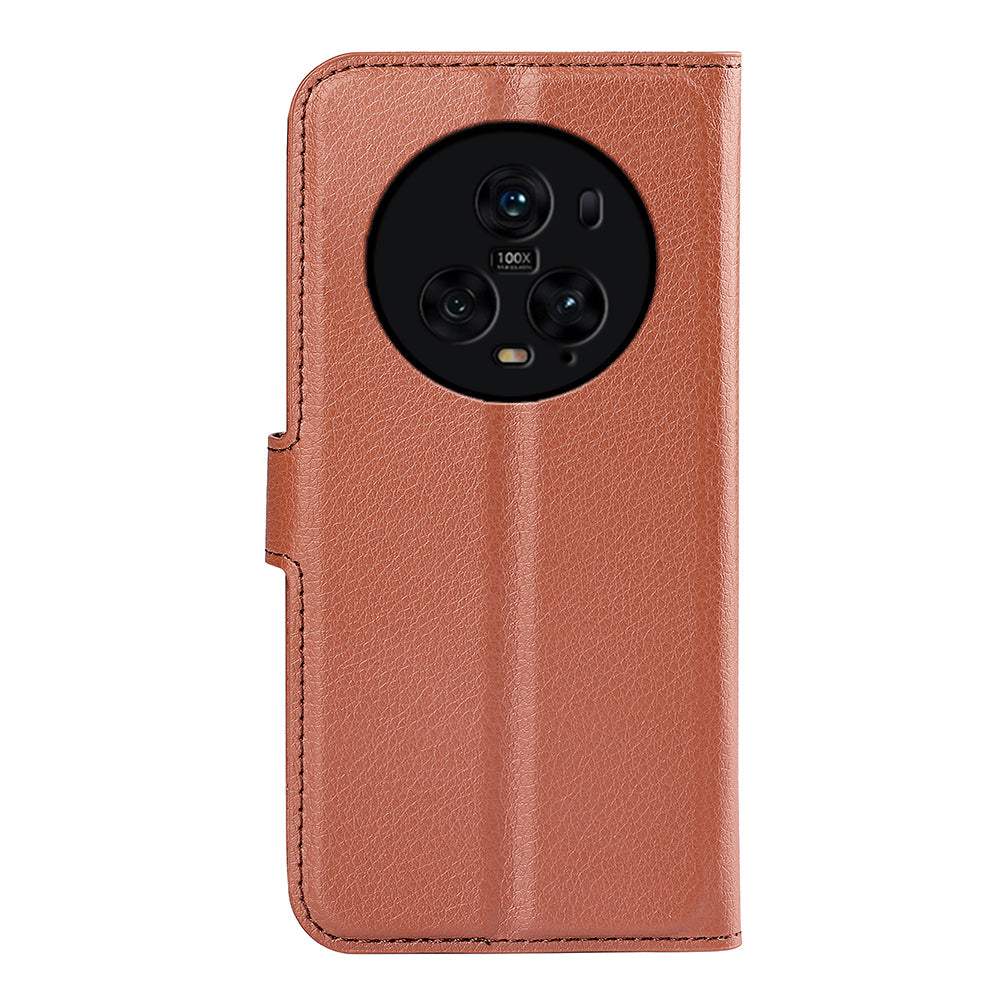 Wallet Stand Shell for Honor Magic5 Pro Litchi Texture PU Leather Phone Case Flip Cover