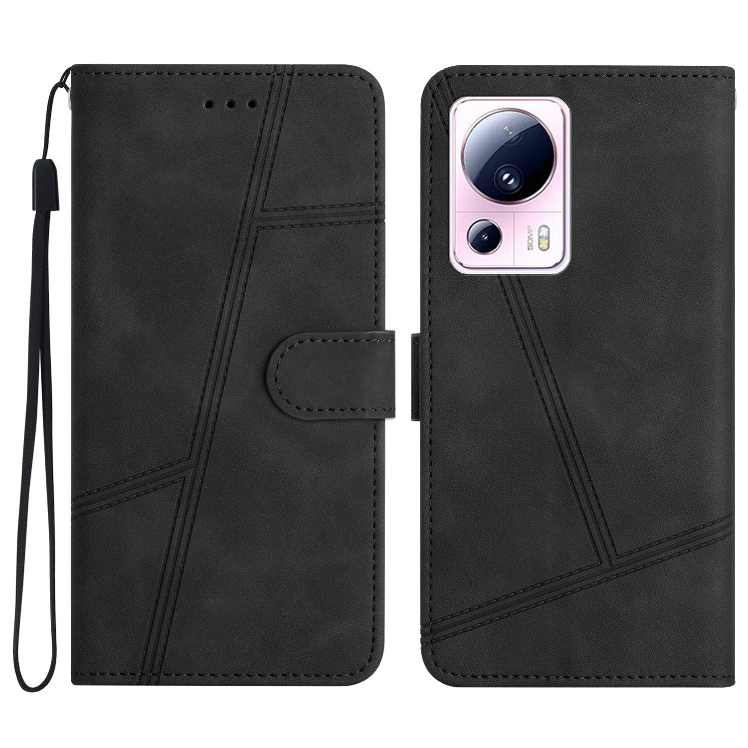 For Xiaomi 13 Lite / Civi 2 5G Skin-touch Imprinted Line Cover PU Leather Phone Shell with Wallet Stand