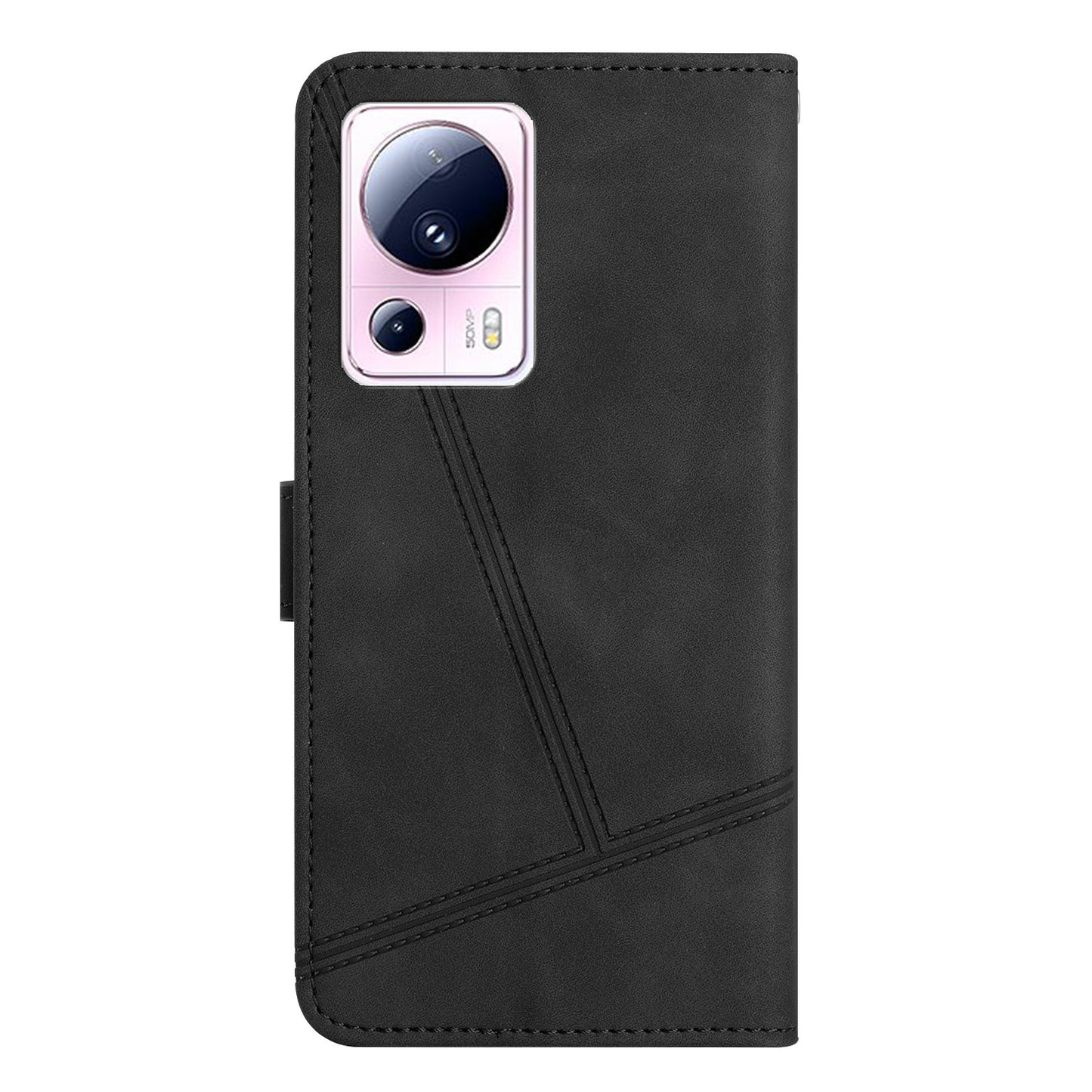 For Xiaomi 13 Lite / Civi 2 5G Skin-touch Imprinted Line Cover PU Leather Phone Shell with Wallet Stand