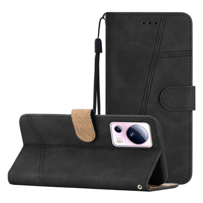 For Xiaomi 13 Lite / Civi 2 5G Skin-touch Imprinted Line Cover PU Leather Phone Shell with Wallet Stand