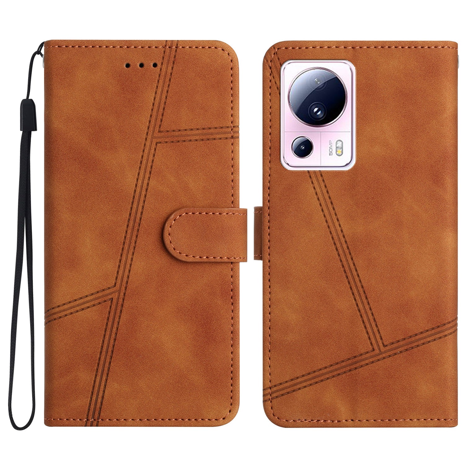 For Xiaomi 13 Lite / Civi 2 5G Skin-touch Imprinted Line Cover PU Leather Phone Shell with Wallet Stand
