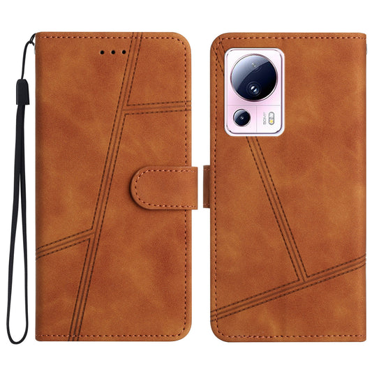 For Xiaomi 13 Lite / Civi 2 5G Skin-touch Imprinted Line Cover PU Leather Phone Shell with Wallet Stand