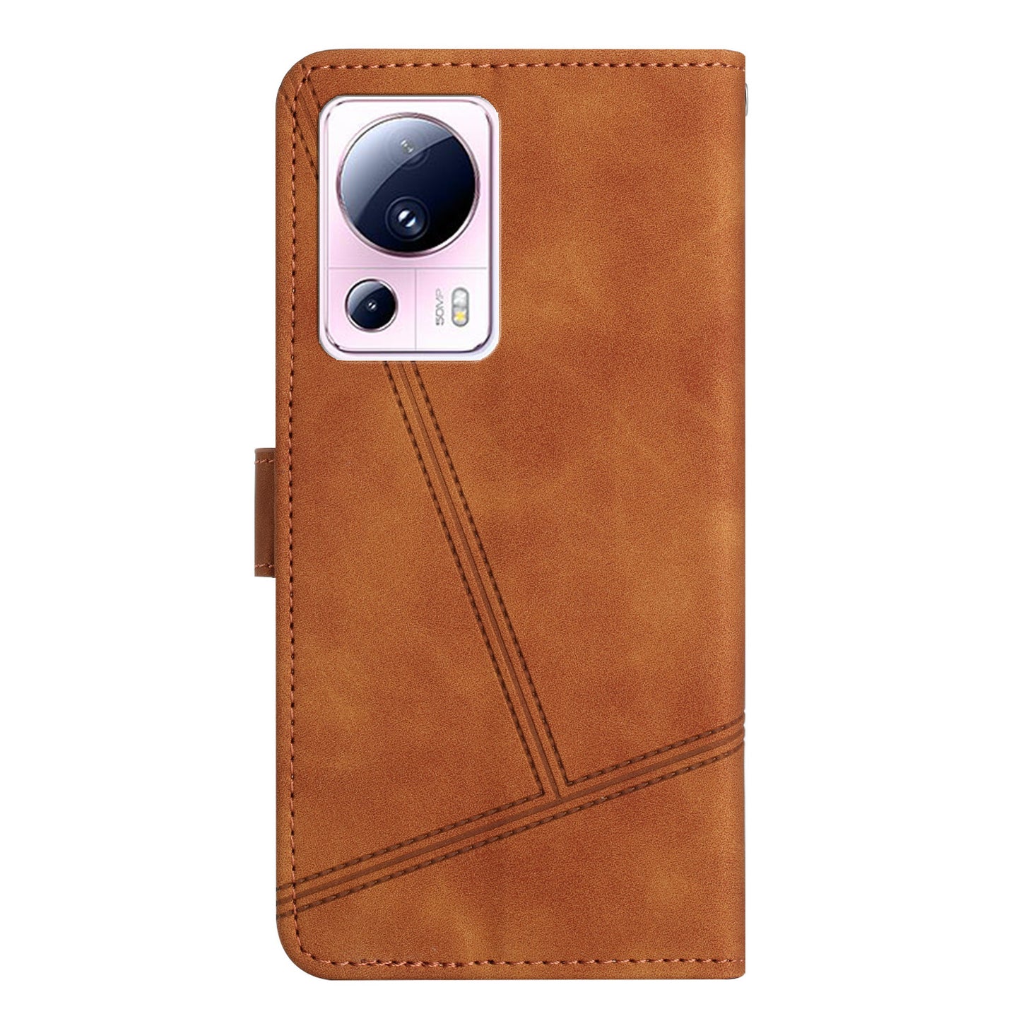 For Xiaomi 13 Lite / Civi 2 5G Skin-touch Imprinted Line Cover PU Leather Phone Shell with Wallet Stand