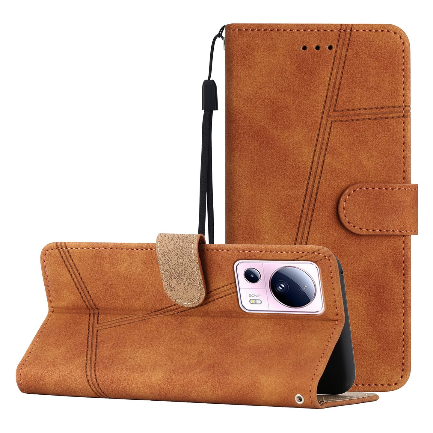 For Xiaomi 13 Lite / Civi 2 5G Skin-touch Imprinted Line Cover PU Leather Phone Shell with Wallet Stand