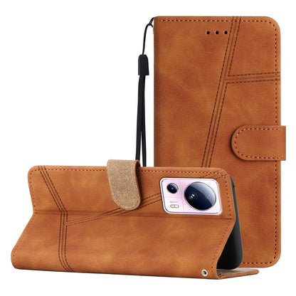 For Xiaomi 13 Lite / Civi 2 5G Skin-touch Imprinted Line Cover PU Leather Phone Shell with Wallet Stand