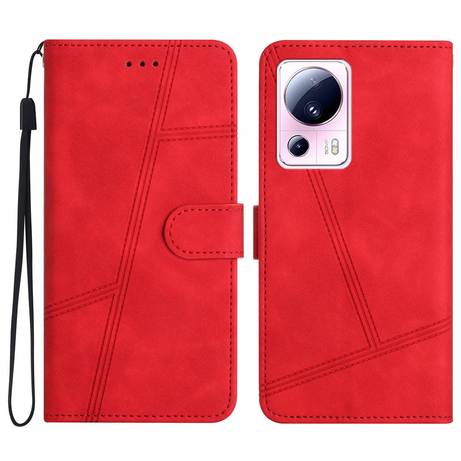 For Xiaomi 13 Lite / Civi 2 5G Skin-touch Imprinted Line Cover PU Leather Phone Shell with Wallet Stand