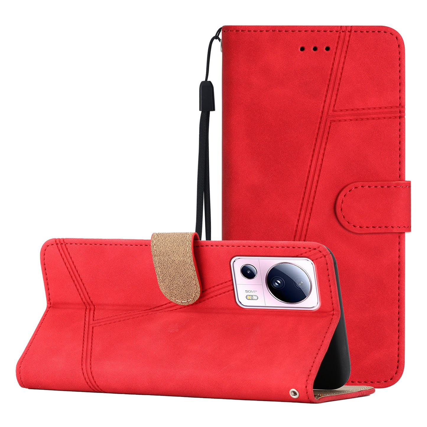 For Xiaomi 13 Lite / Civi 2 5G Skin-touch Imprinted Line Cover PU Leather Phone Shell with Wallet Stand