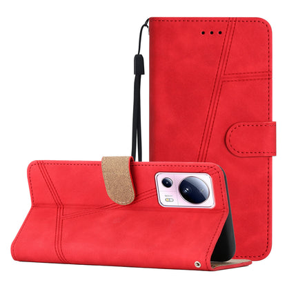 For Xiaomi 13 Lite / Civi 2 5G Skin-touch Imprinted Line Cover PU Leather Phone Shell with Wallet Stand