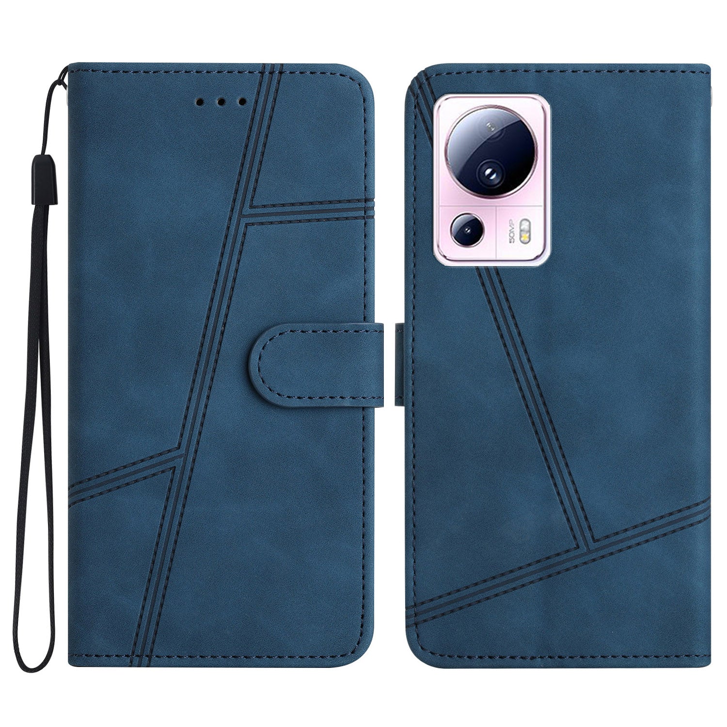 For Xiaomi 13 Lite / Civi 2 5G Skin-touch Imprinted Line Cover PU Leather Phone Shell with Wallet Stand