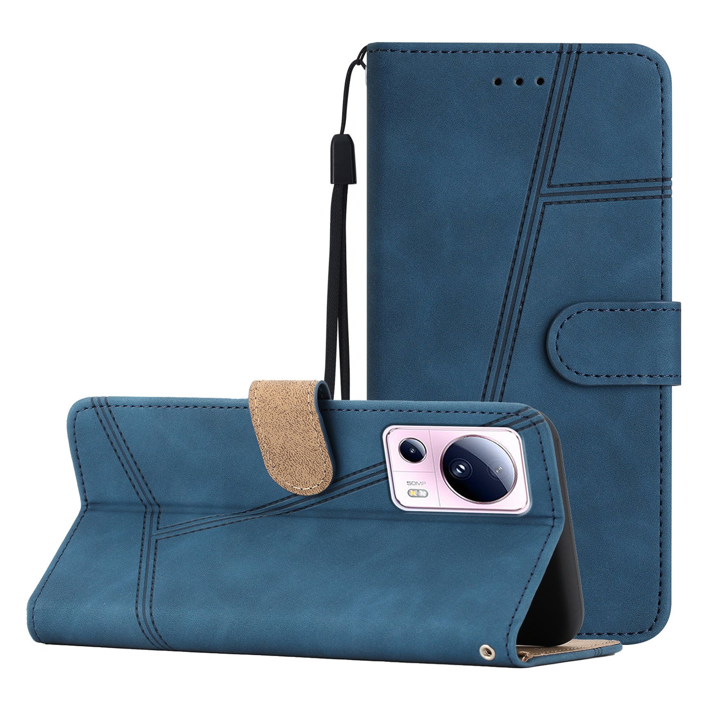 For Xiaomi 13 Lite / Civi 2 5G Skin-touch Imprinted Line Cover PU Leather Phone Shell with Wallet Stand