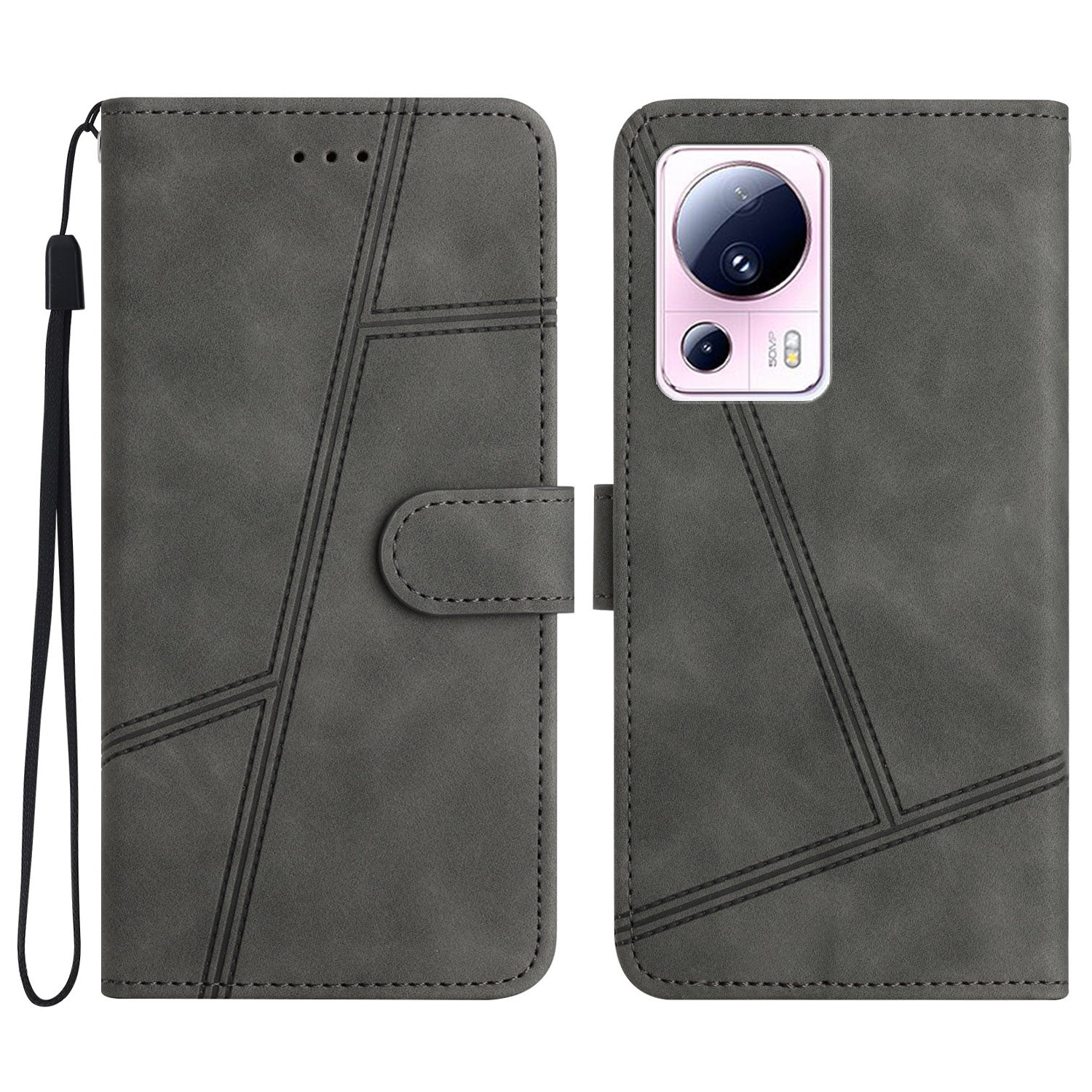 For Xiaomi 13 Lite / Civi 2 5G Skin-touch Imprinted Line Cover PU Leather Phone Shell with Wallet Stand