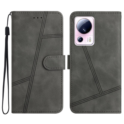 For Xiaomi 13 Lite / Civi 2 5G Skin-touch Imprinted Line Cover PU Leather Phone Shell with Wallet Stand
