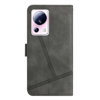 For Xiaomi 13 Lite / Civi 2 5G Skin-touch Imprinted Line Cover PU Leather Phone Shell with Wallet Stand