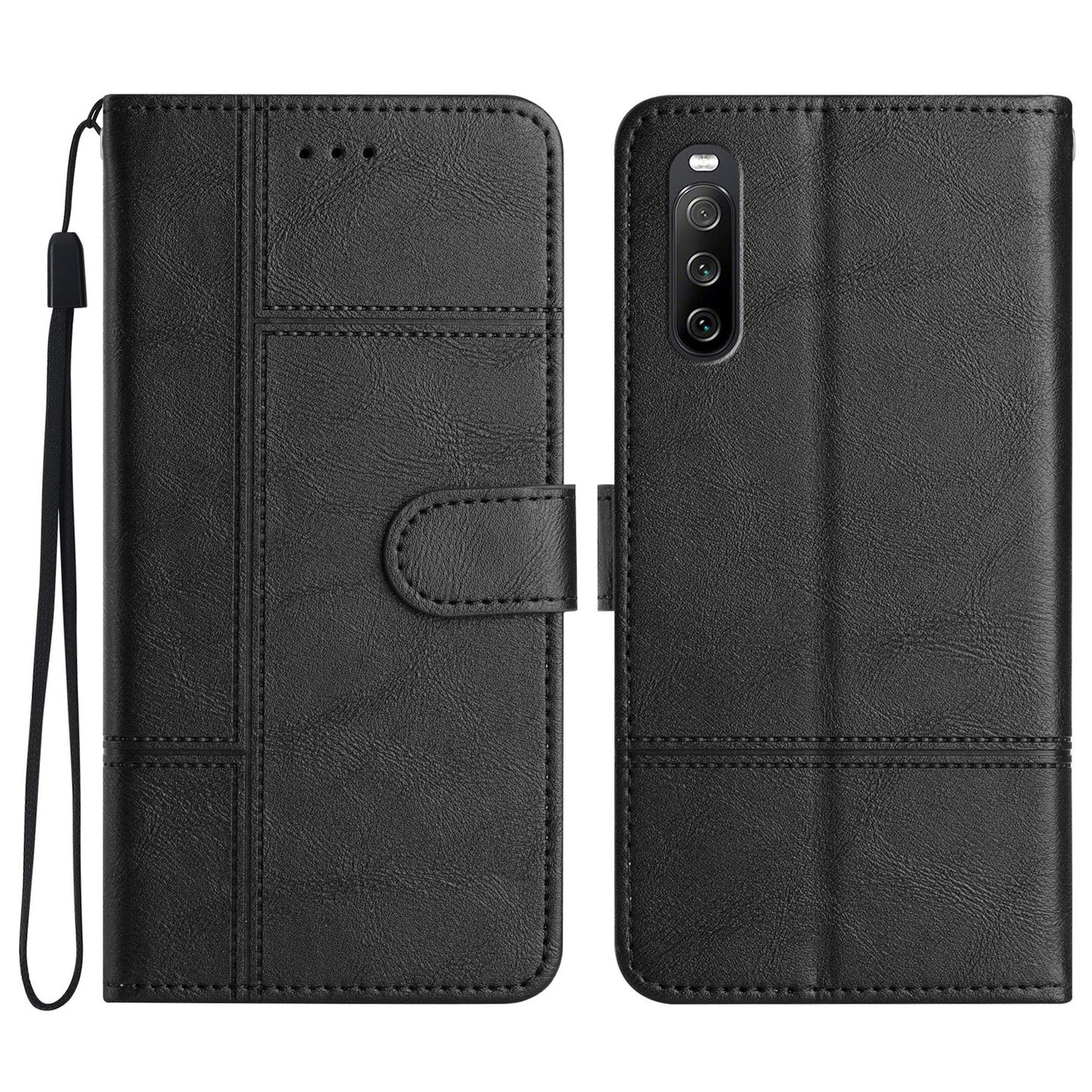 For Sony Xperia 10 V PU Leather Phone Case Line Imprinted Cowhide Texture Stand Cover with Wallet
