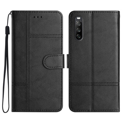 For Sony Xperia 10 V PU Leather Phone Case Line Imprinted Cowhide Texture Stand Cover with Wallet