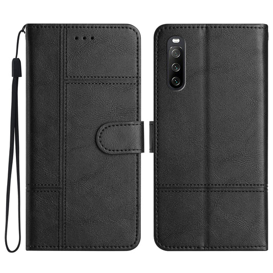 For Sony Xperia 10 V PU Leather Phone Case Line Imprinted Cowhide Texture Stand Cover with Wallet