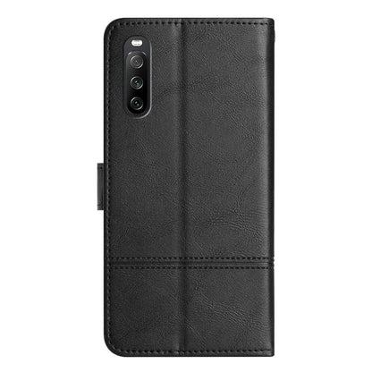 For Sony Xperia 10 V PU Leather Phone Case Line Imprinted Cowhide Texture Stand Cover with Wallet