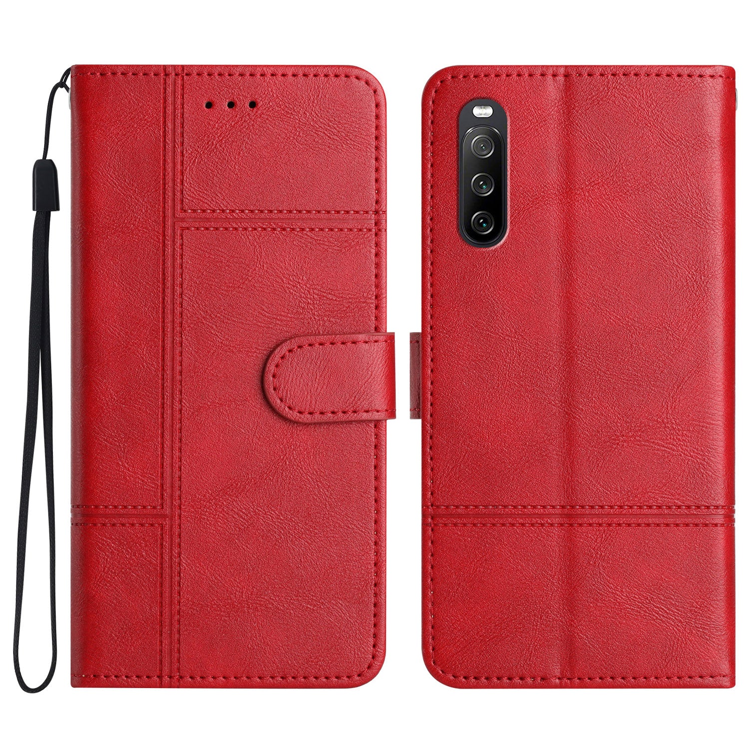 For Sony Xperia 10 V PU Leather Phone Case Line Imprinted Cowhide Texture Stand Cover with Wallet