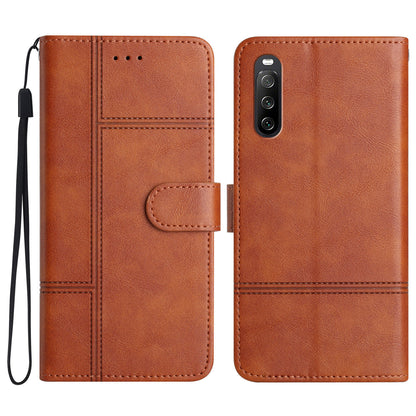 For Sony Xperia 10 V PU Leather Phone Case Line Imprinted Cowhide Texture Stand Cover with Wallet