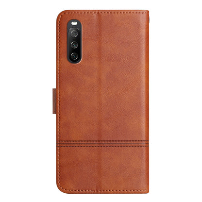 For Sony Xperia 10 V PU Leather Phone Case Line Imprinted Cowhide Texture Stand Cover with Wallet