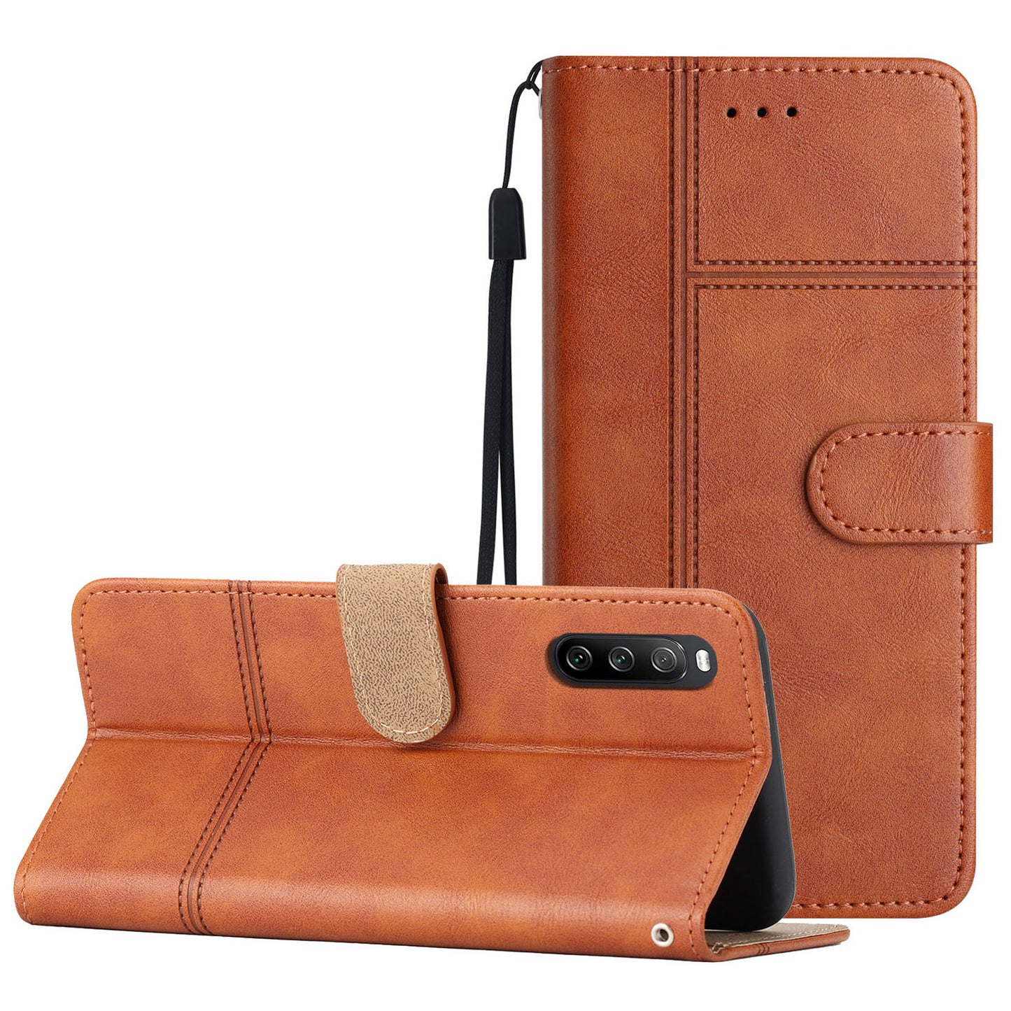 For Sony Xperia 10 V PU Leather Phone Case Line Imprinted Cowhide Texture Stand Cover with Wallet