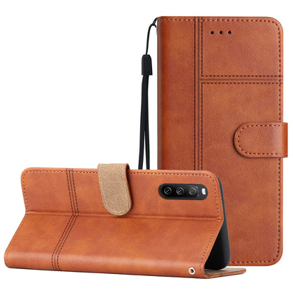 For Sony Xperia 10 V PU Leather Phone Case Line Imprinted Cowhide Texture Stand Cover with Wallet