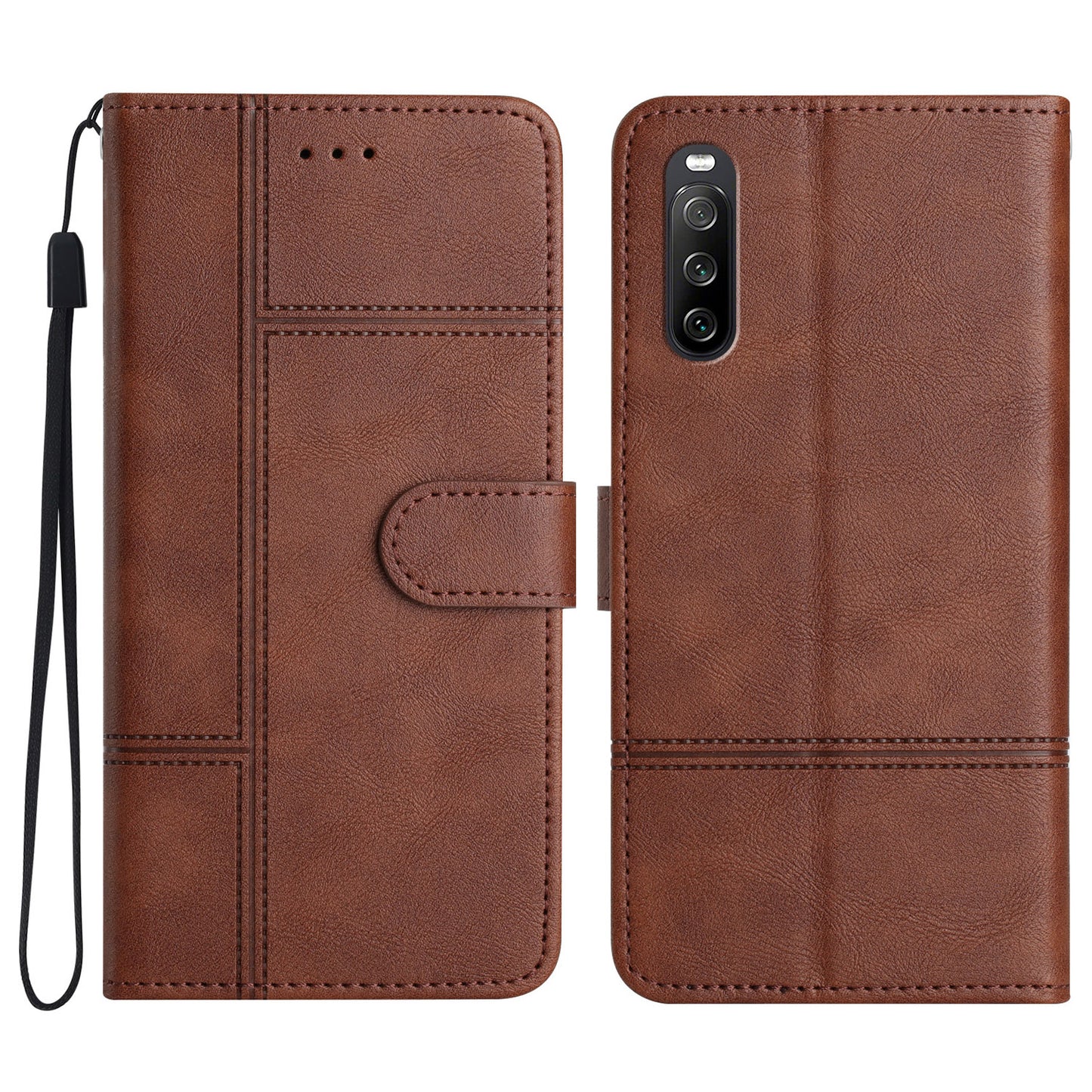 For Sony Xperia 10 V PU Leather Phone Case Line Imprinted Cowhide Texture Stand Cover with Wallet